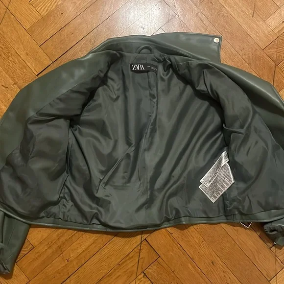 Zara Green Leather Biker Jacket - Picture 5 of 5